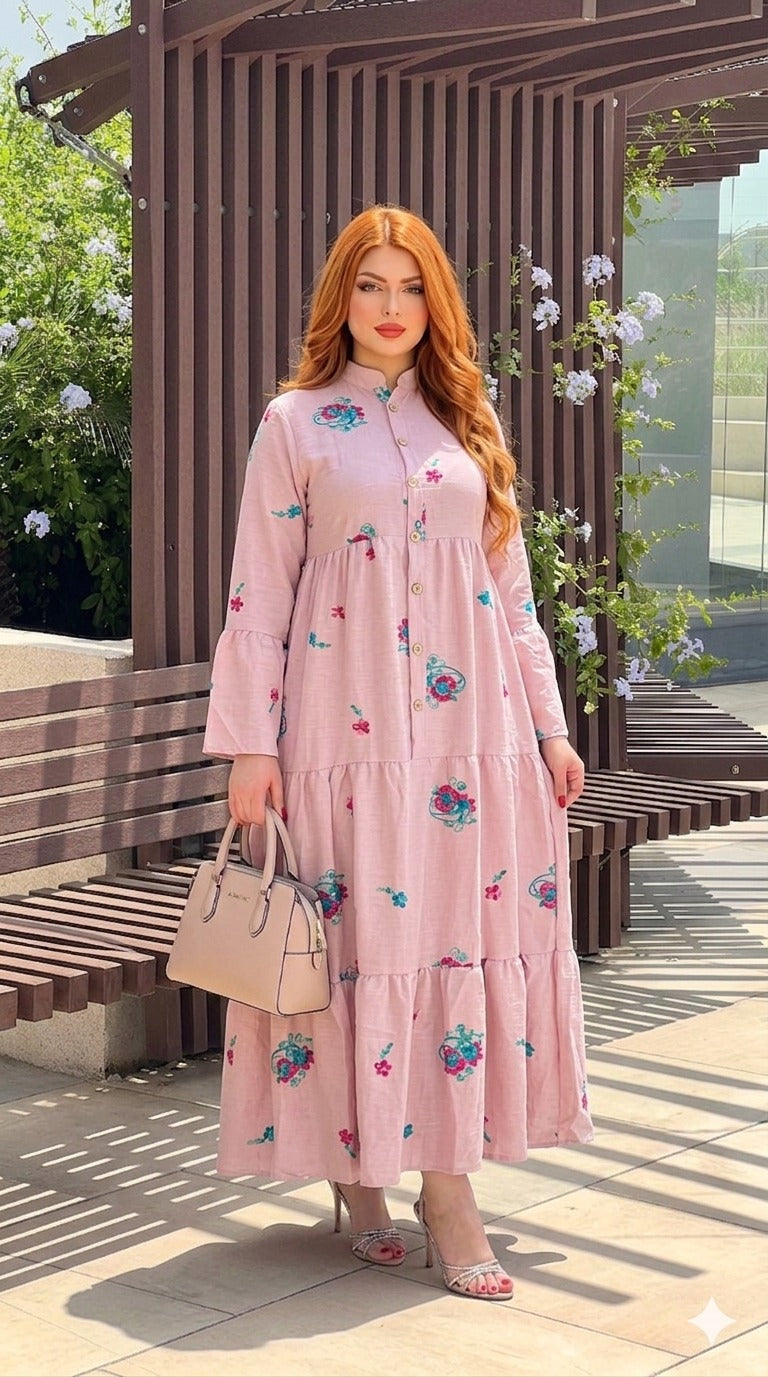 كسوة بثوب عالي الجودة مكايطلعش و مكيتحببش بورود مطروزة فخمة 💫 أناقة بلا مجهود وإحساس بالراحة 😍 للمحجبات وغير المحجبات 💕 توصيل فابور 🚚✨
